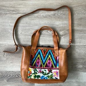 Vintage leather and embroidered fabric bag